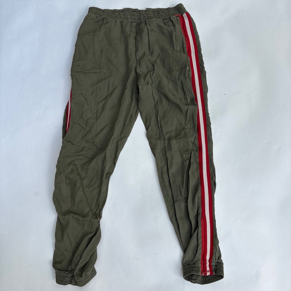 Siwy Ursula Army Green Lyocell Linen Joggers Side Stripe Track Pants Small